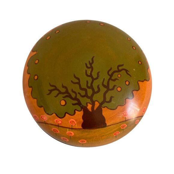 Hand Painted Round Wooden Trinket Box With Tree And Floral - Picture 1 of 5